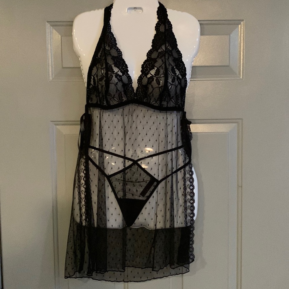 NEW: Pure Romance Sheer Halter Babydoll & Panty lingerie Set - Large